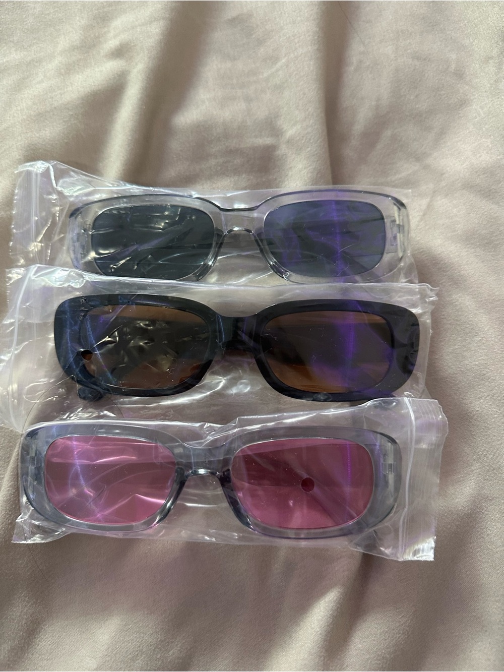 Women’s Rectangular Sunglasses Set - Pink, Brown, Black Lenses